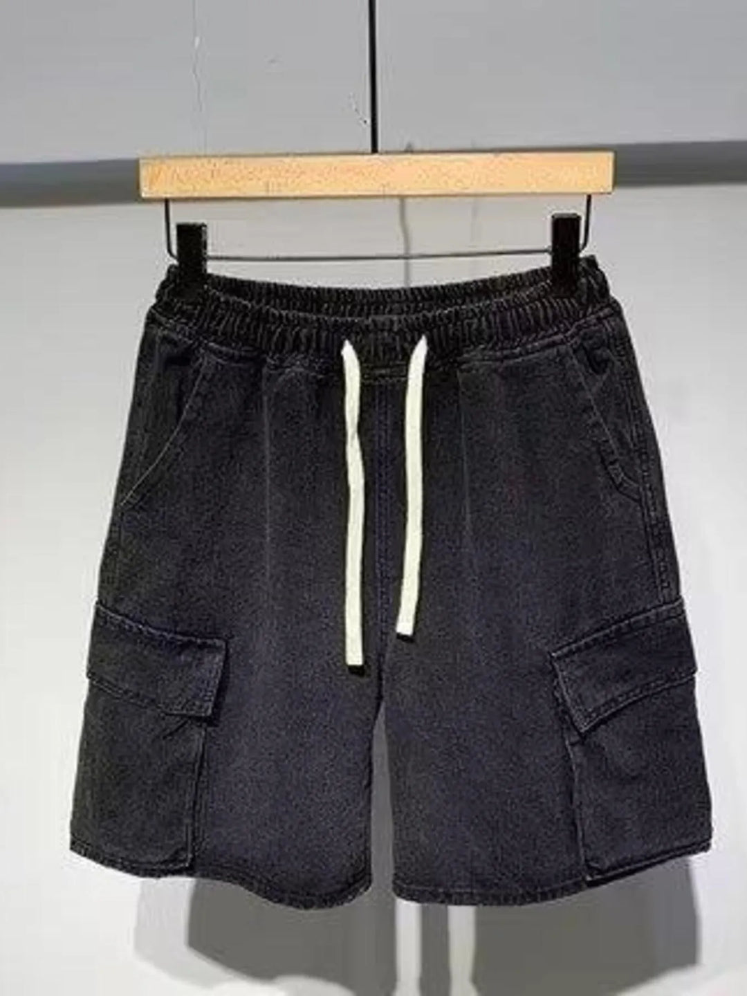 Men's Full Size Elastic Waist Washed Denim Cargo Shorts Plus Size