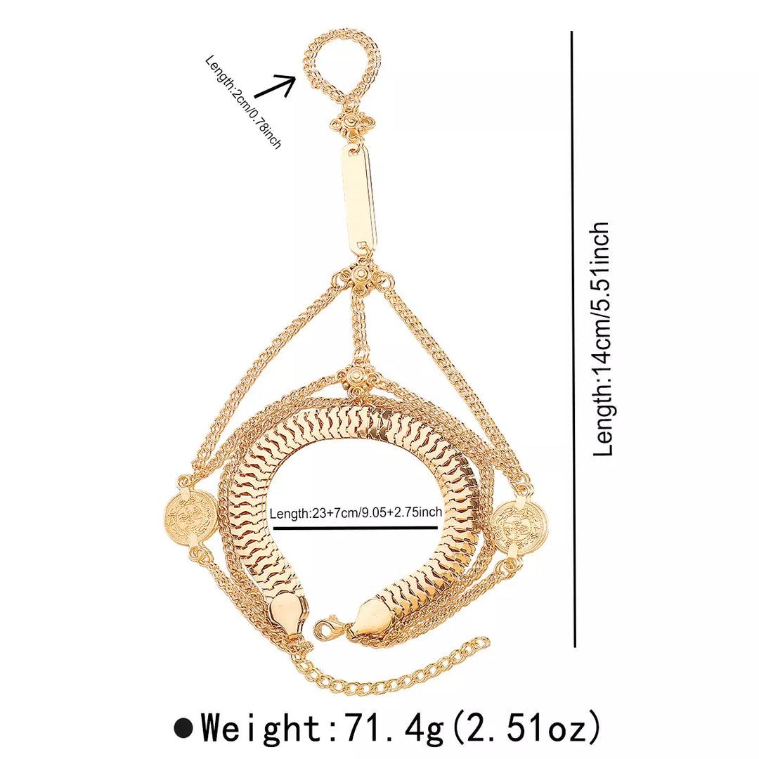Multi Layered Chain Bracelet with Finger Ring