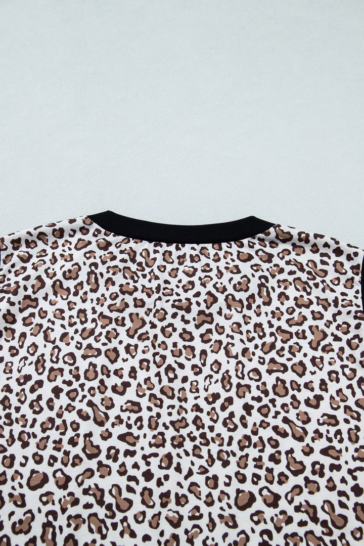 Khaki Contrast Trim Plus Size Leopard Vest