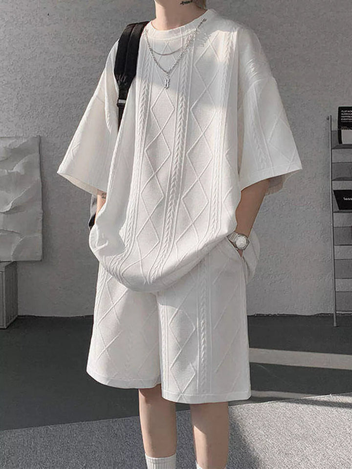 Men's Plus Size Textured Relaxed Fit Top and Shorts Set
