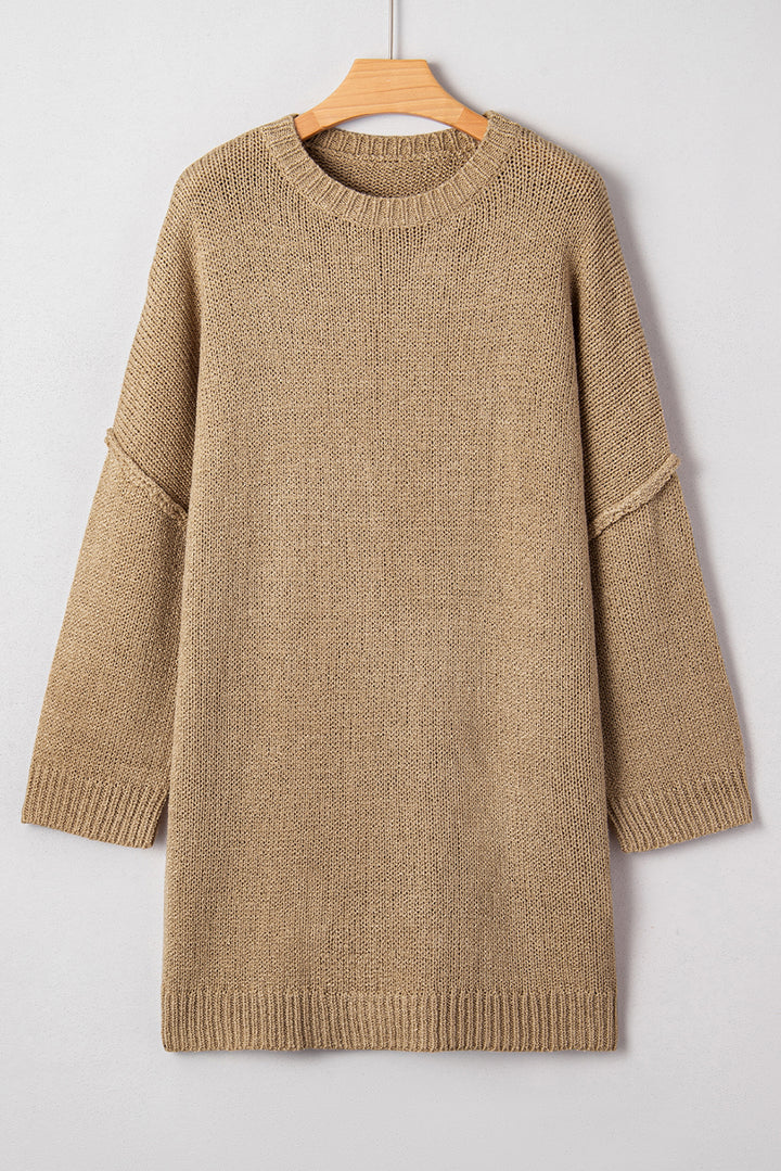 Pale Khaki Oversize Drop Shoulder Slouchy Sweater Dress