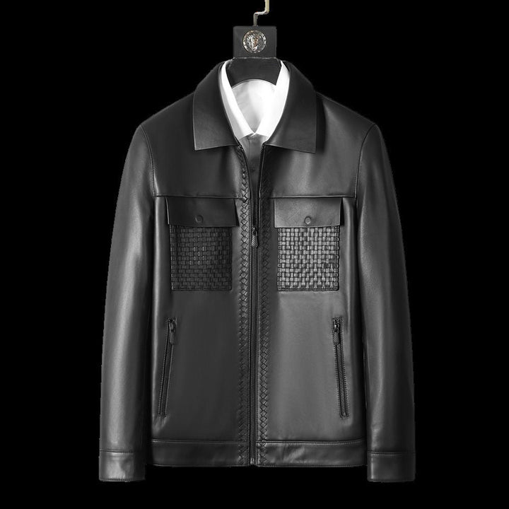 Genuine Leather Short Lapels Sheepskin Business Trends Handsome Jacket Coat