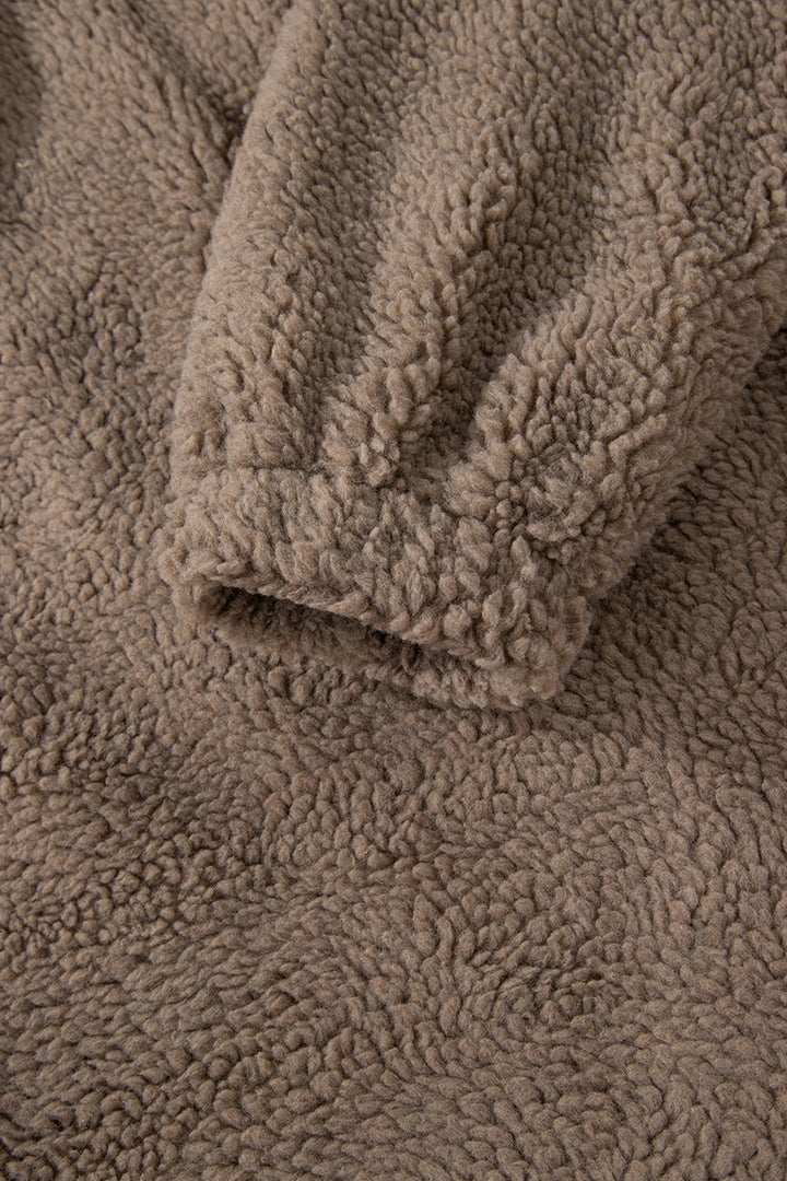 Brown Sherpa Leopard Print Flap Pocket Collared Button Up Jacket