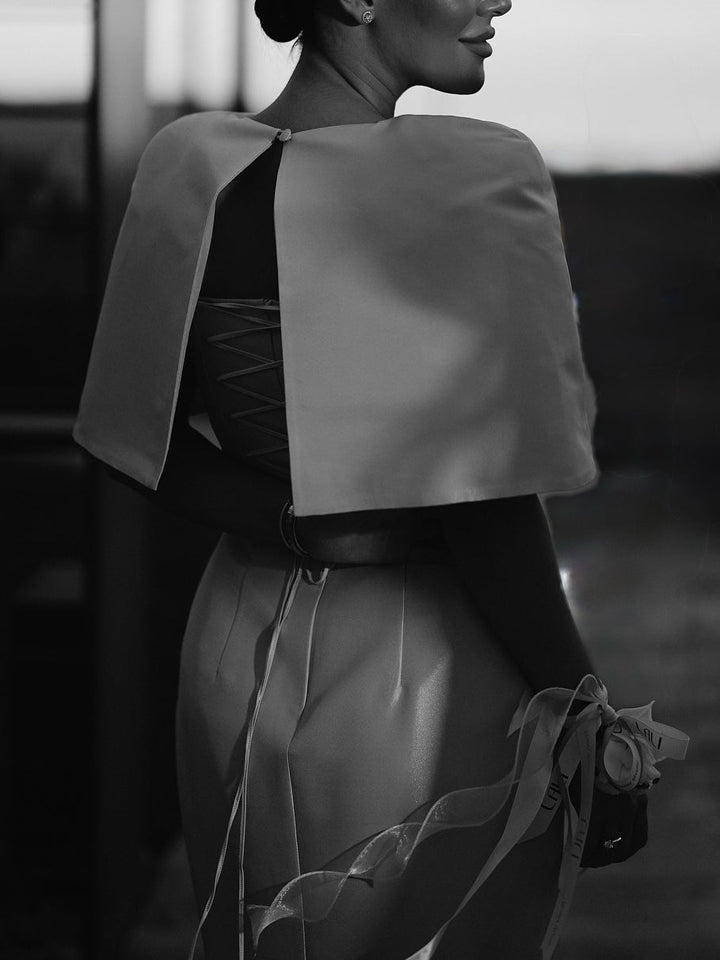 Satin Cape-style Top &Fitted Maxi Dress Set
