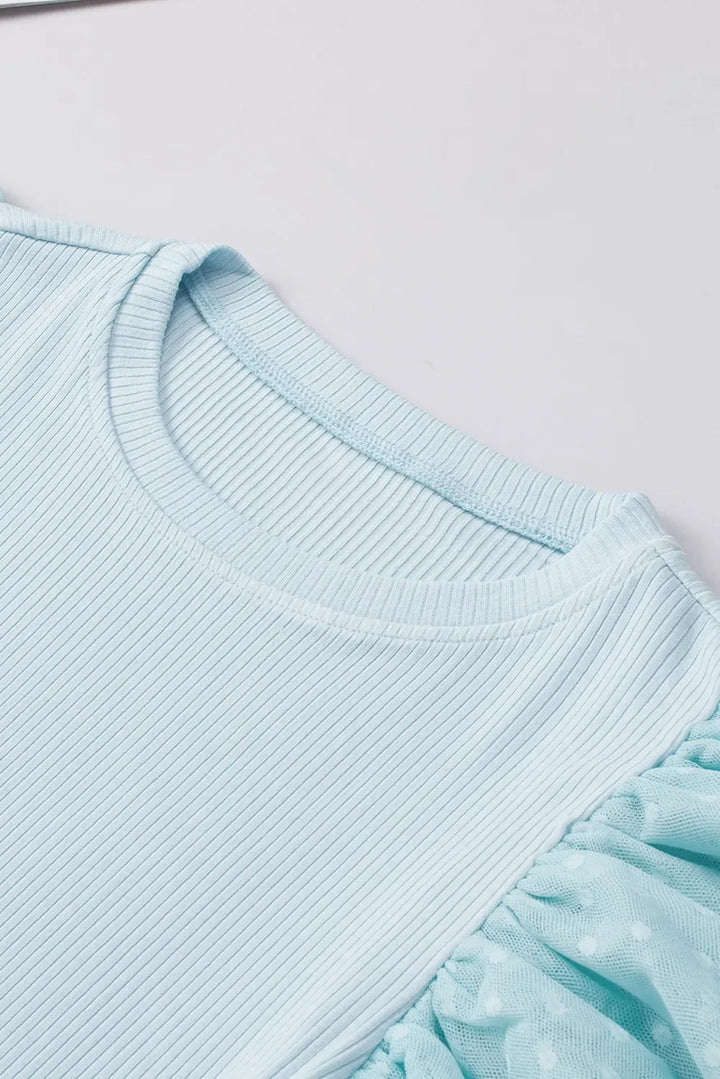 Ruffled Round Neck Cap Sleeve Top