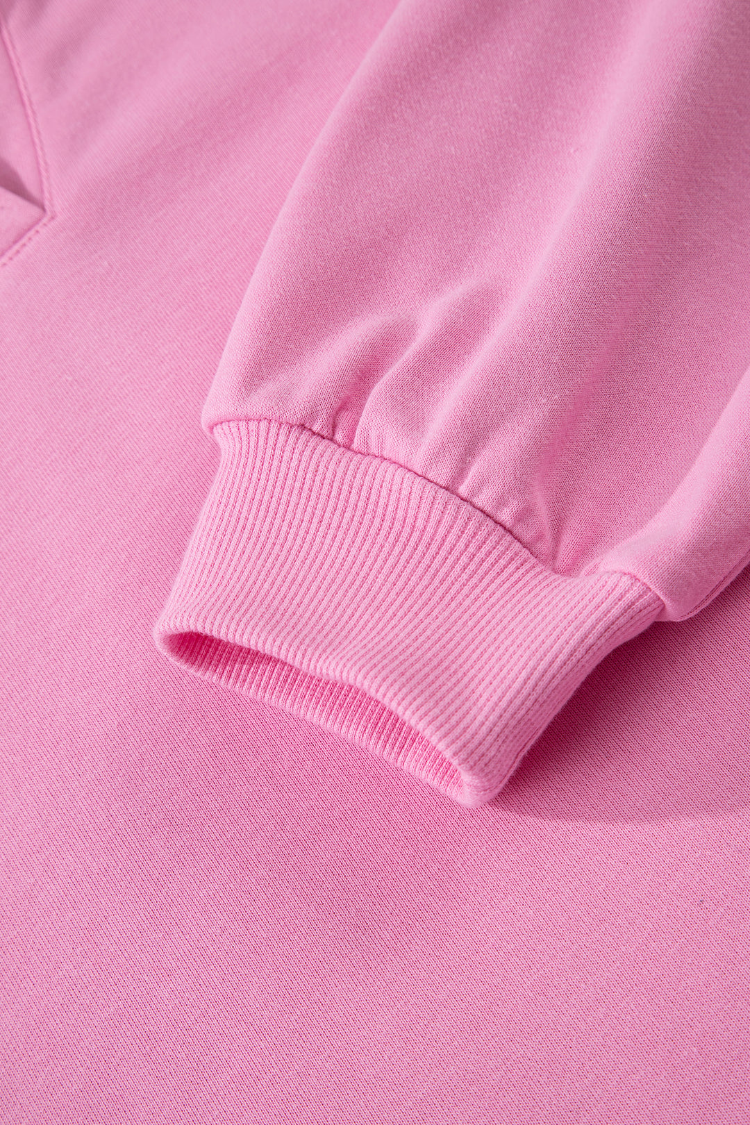 Bright Pink Polo Collar V Neck Pullover and Drawstring Sweatpants Set