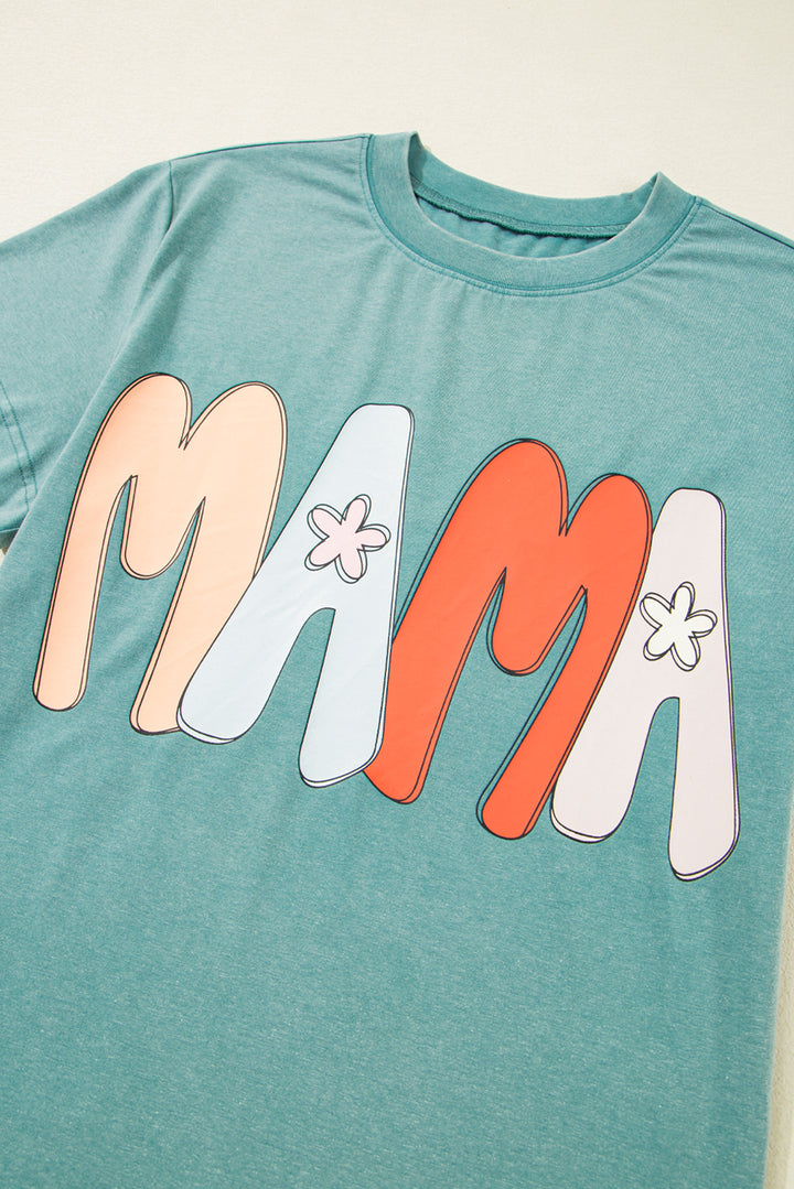 T-shirt ras du cou imprimé vert mer MAMA délavé minéral