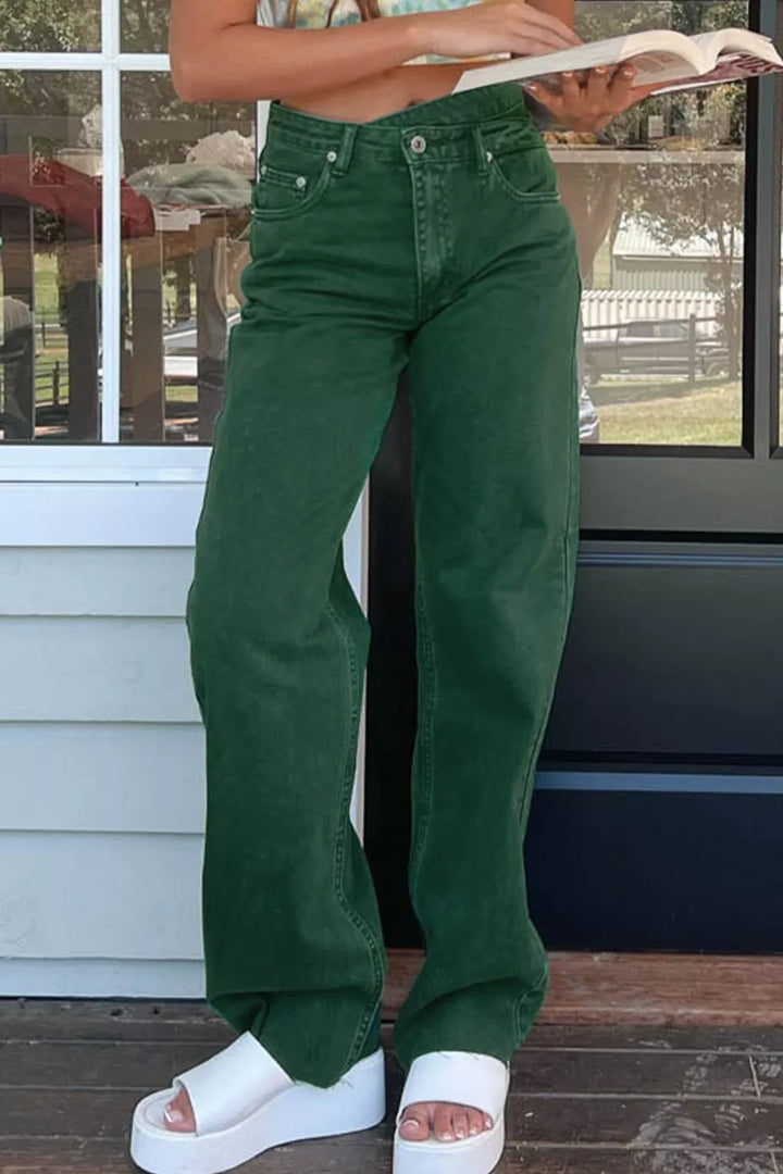 Crossed Waist Raw Hem Shift Jeans