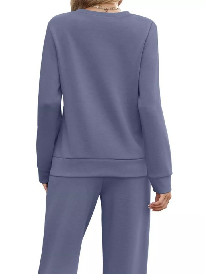 Full Size Casual Long Sleeve Top and Pants Set Plus Size