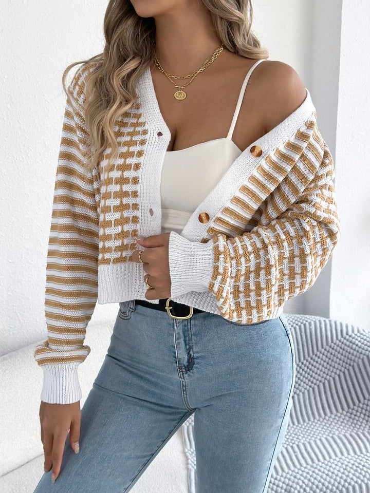 Striped Button-Up Cropped Cardigan