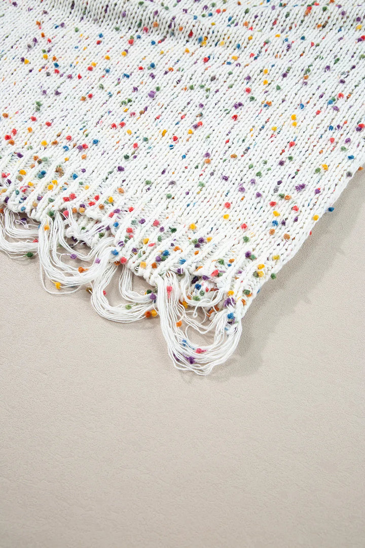Confetti Distressed Hem Long Sleeve Sweater
