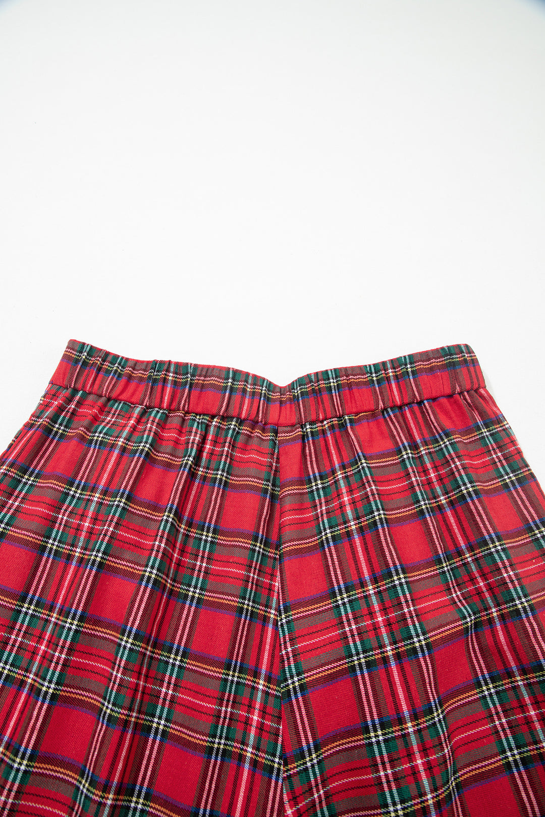 Red Festive Plaid Wide Leg Pull On Pants