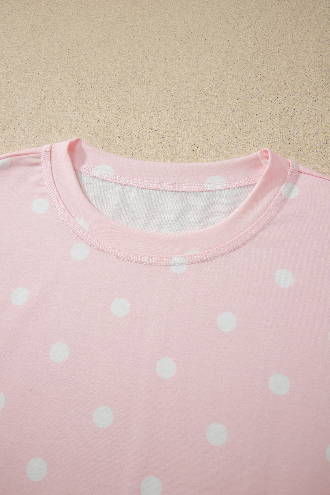Pink Exposed Seam Detail Polka Dot Loose Tee Drawstring Shorts Set