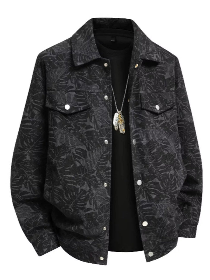Men's Plus Size Printed Snap Down Casual Jacket