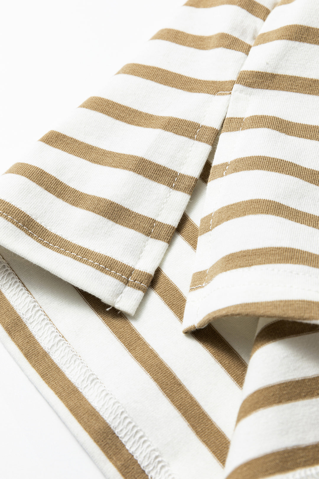 Khaki Stripe Leopard Patchwork Round Neck Loose T Shirt