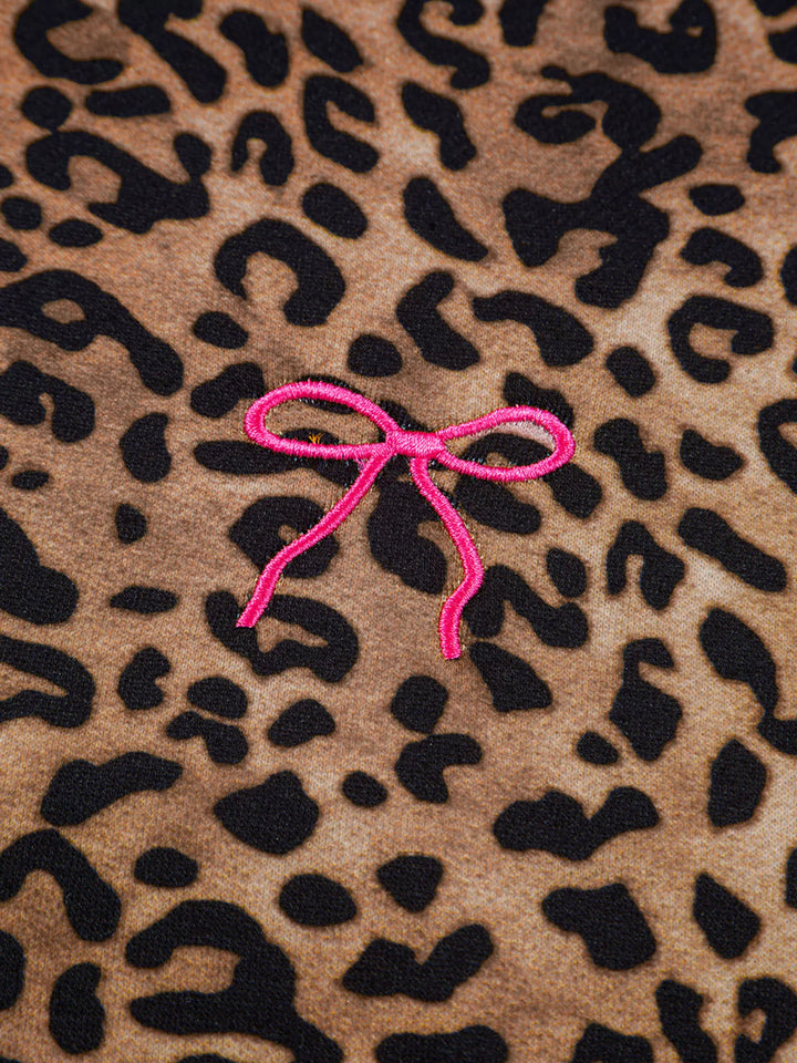 Leopard Print Contrast Trim Long Sleeve Top and Pants Set