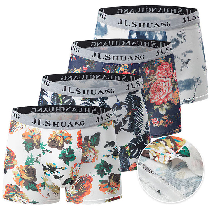 4-Pack Mens Fashionable Boxer Briefs With Floral Print