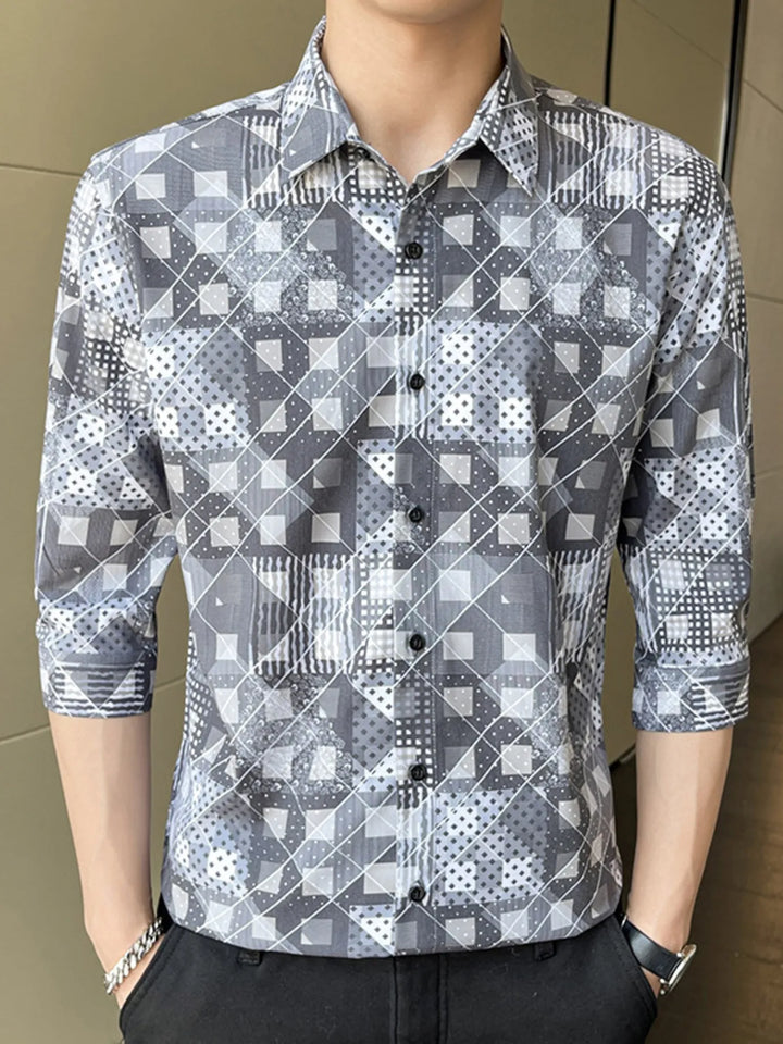 Men's Plus Size Geometric Print Slim Fit Casual Shirt
