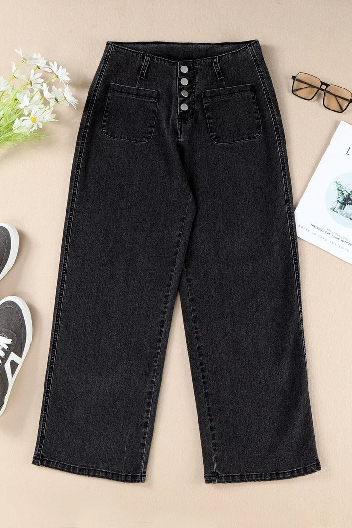 High-Waisted Button-Fly Wide-Leg Jeans