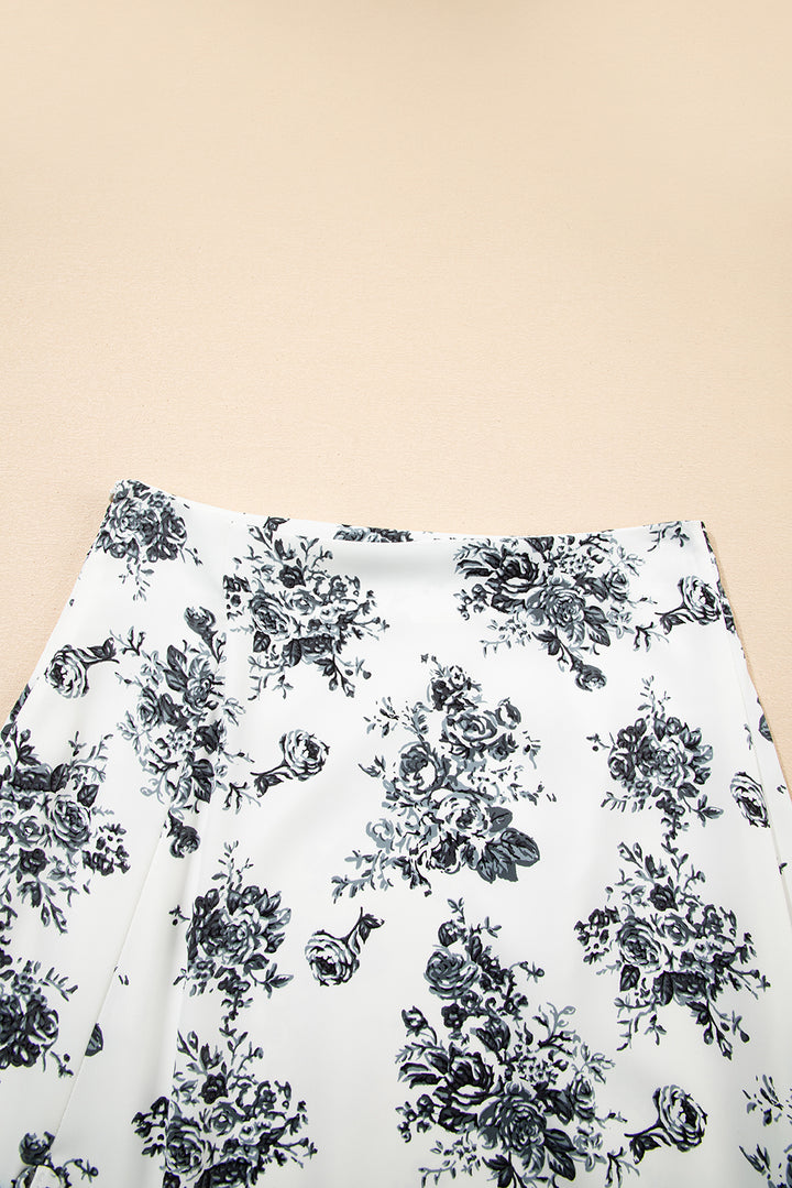 Jupe longue fendue à volants taille haute à fleurs style bohème noir