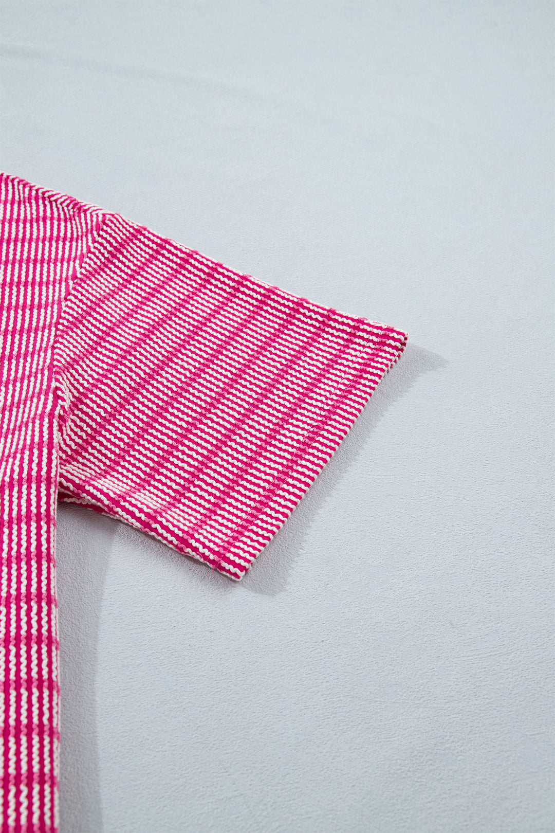 Rose Stripe Raised Rib Loose Tee Drawstring Elastic Waist 2pcs Short Set