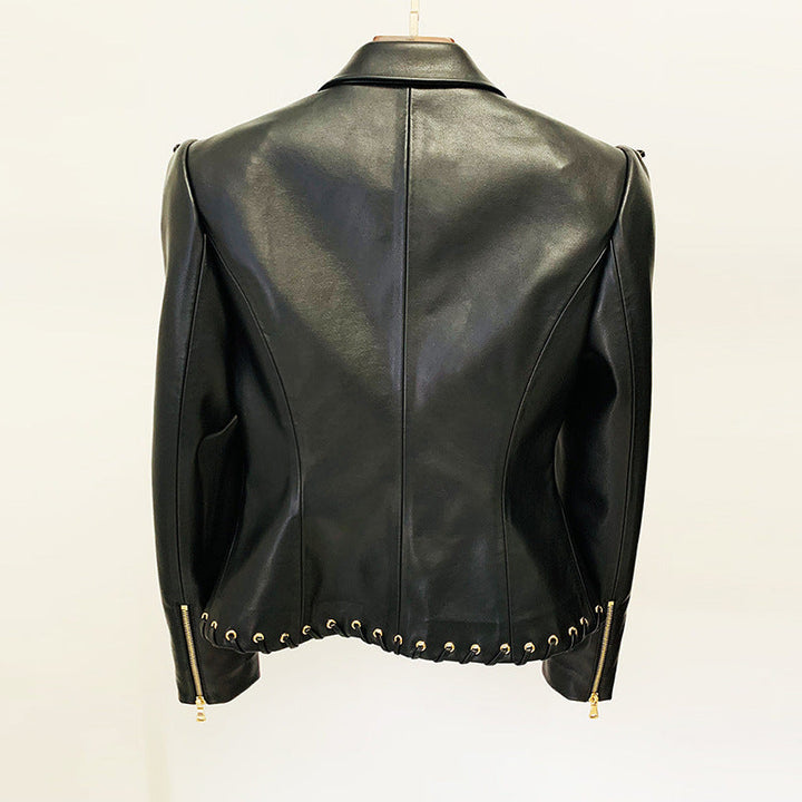 Fashion Heavy Industry Eyelet Rope Slim-fit Leather Coat Suit Jacket