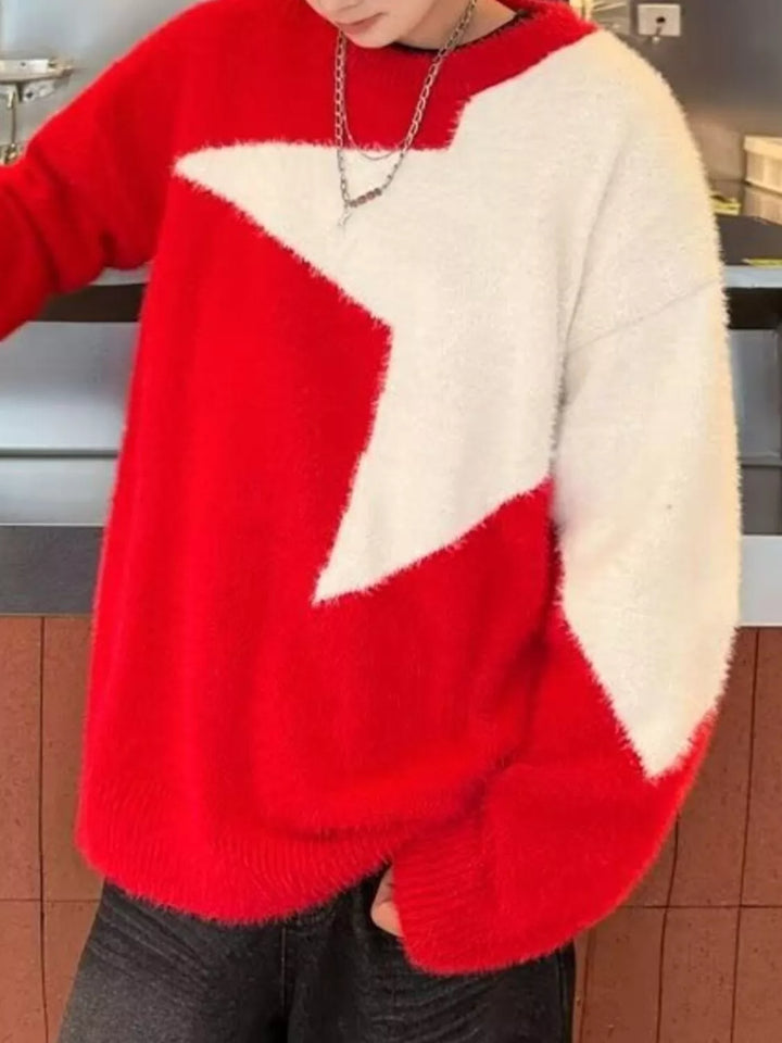 Men's Color Block Fuzzy Knit Sweater