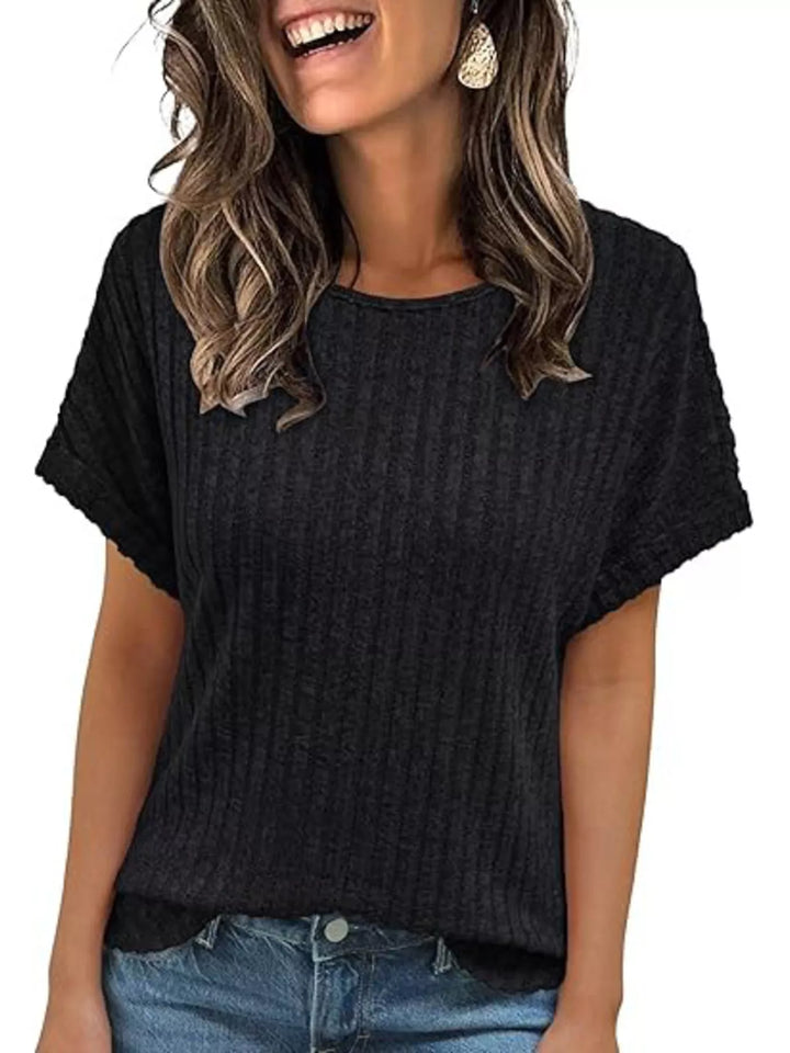Casual Ribbed Knit Short Sleeve T-Shirt