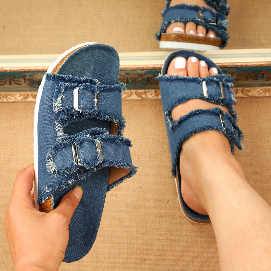 Frayed Edge Buckle Sandals