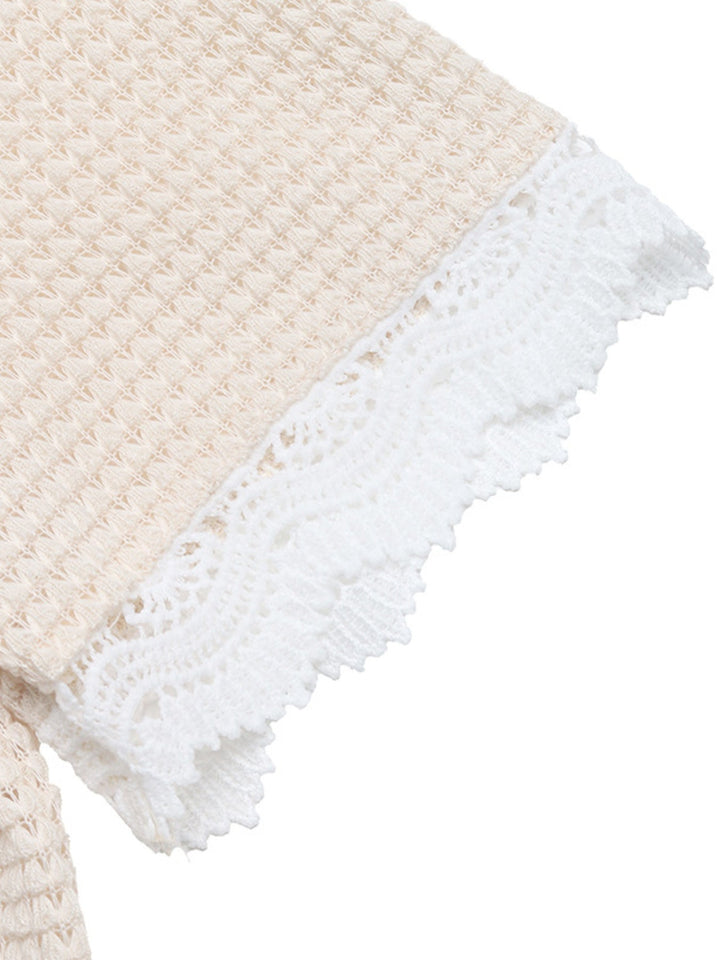 Lace Trim Waffle Knit T-Shirt
