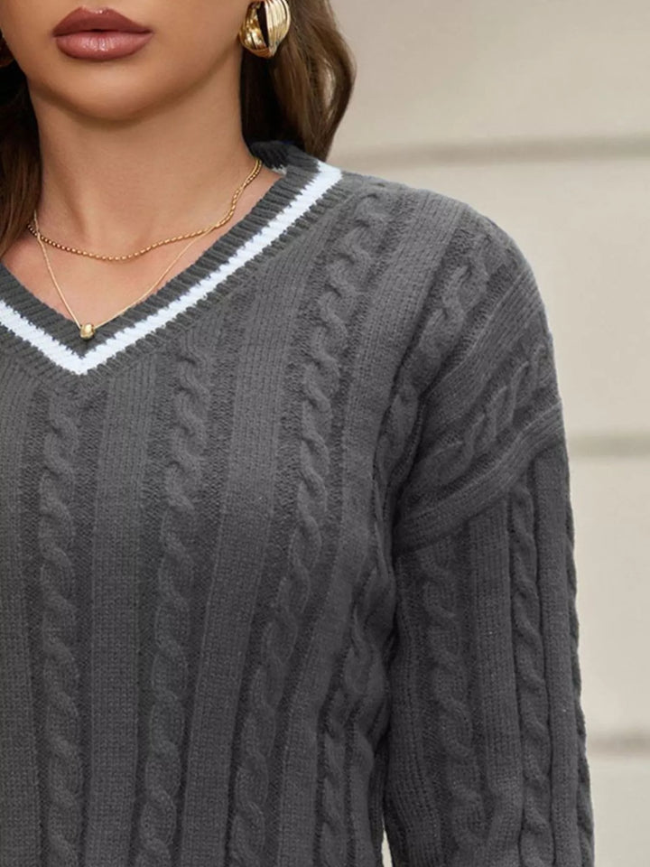 Classic Cable Knit V-Neck Sweater