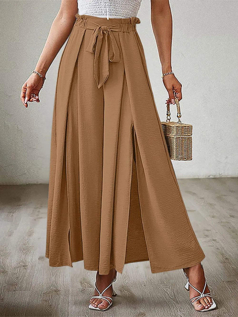Tied Slit Wide Leg Pants
