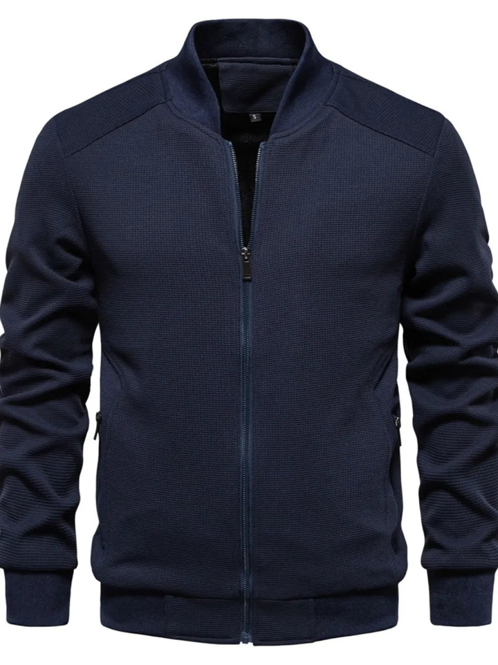 Men's Waffle Knit Baseball Collar Zip Up Jacket