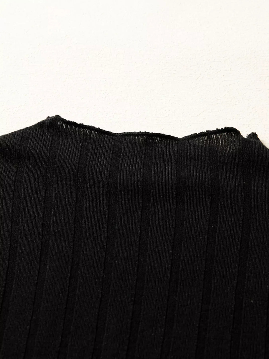 Frilled Neck Ribbed Knit Patchwork Long Sleeve Mini Dress