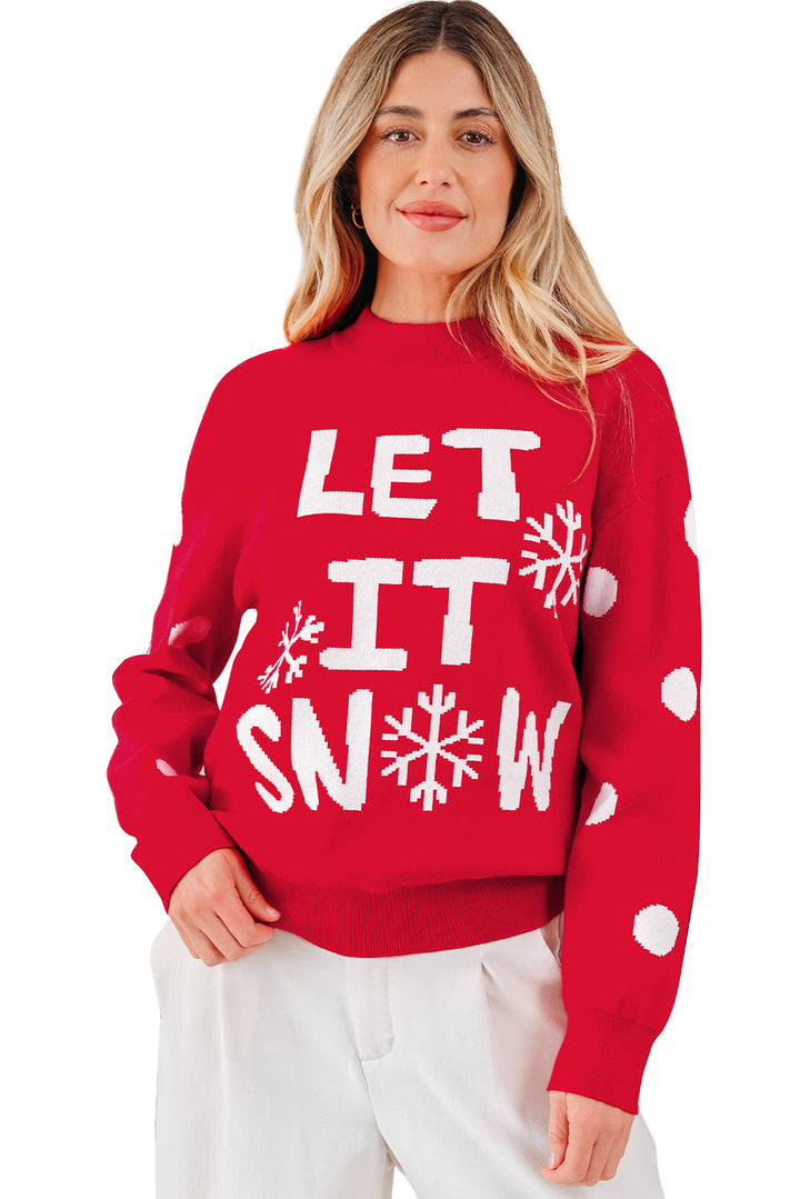 Red Dahlia LET IT SNOW Graphic Christmas Holiday Loose Sweater