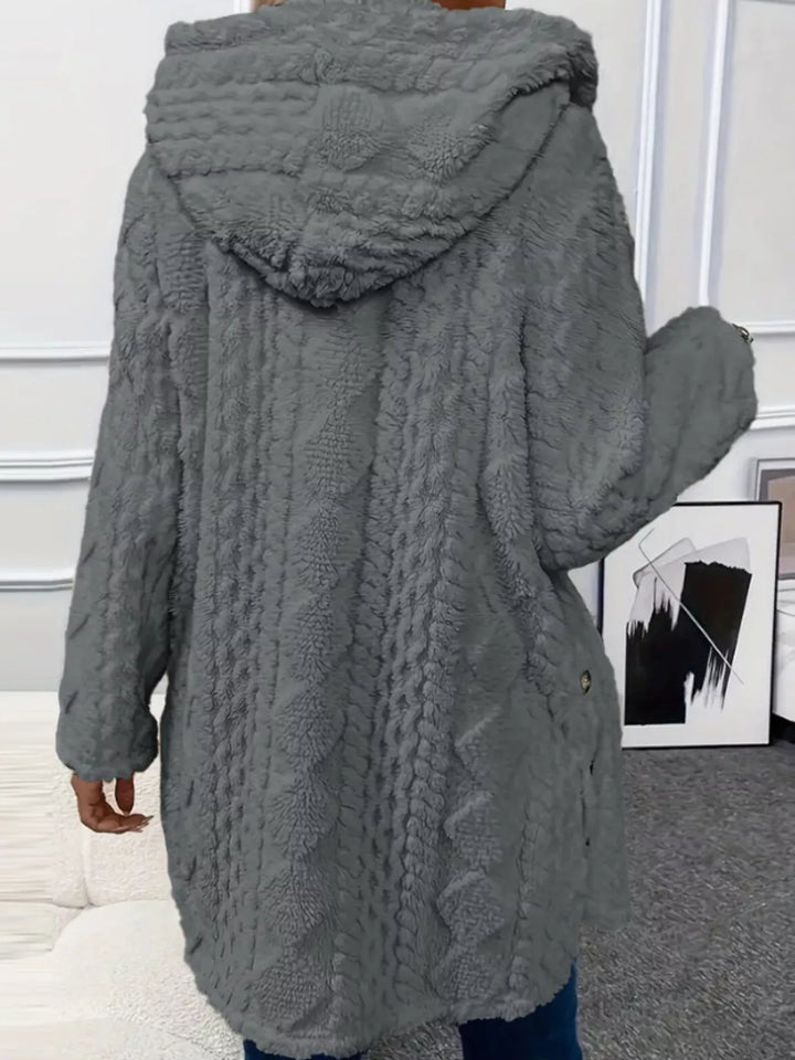 Full Size Button-Down Hooded Outerwear Plus Size