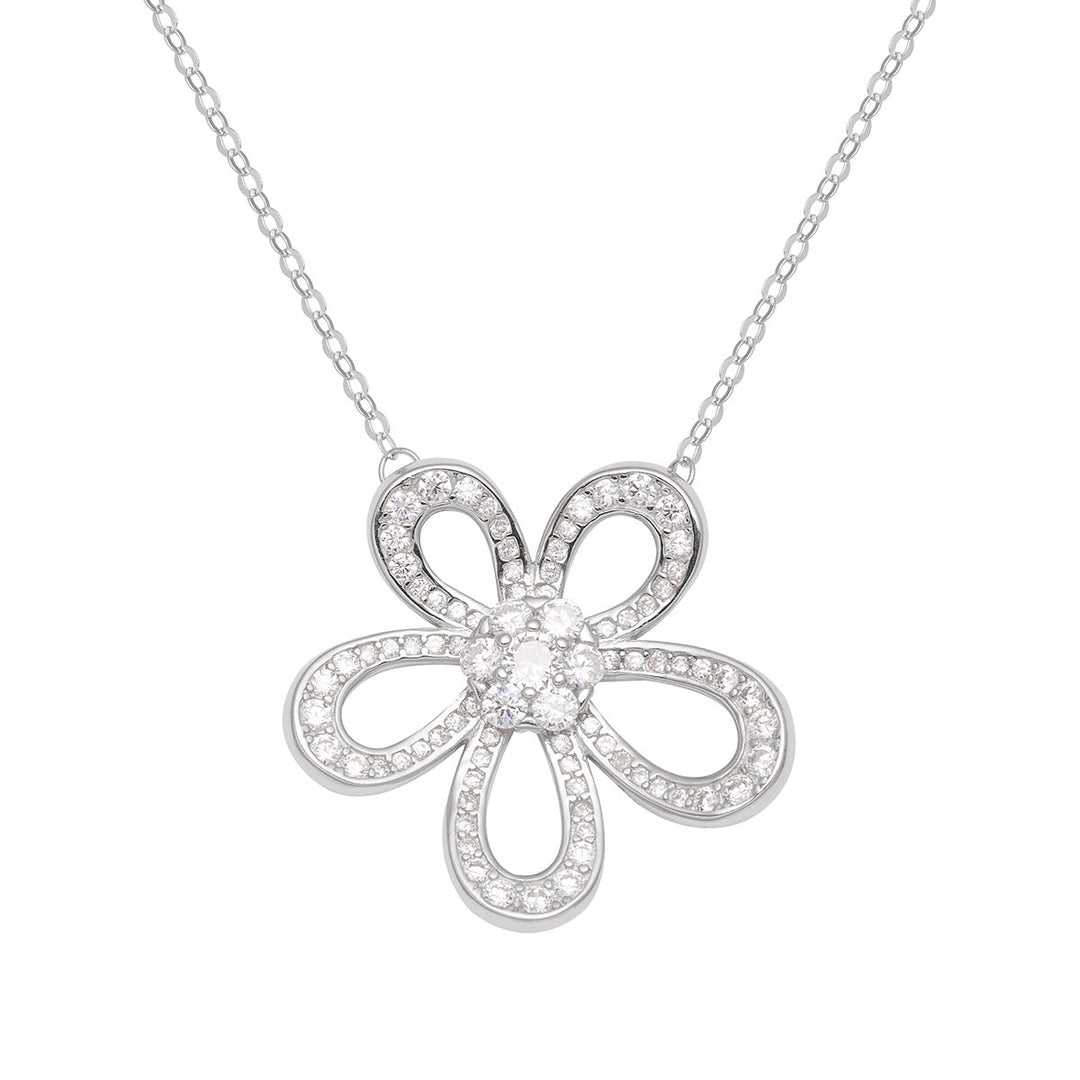 925 Sterling Silver Flower Pendant Necklace