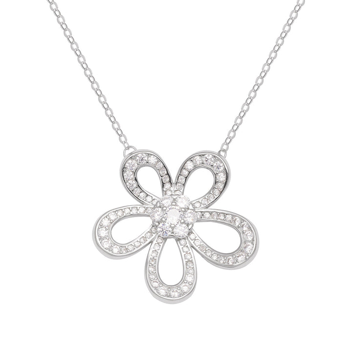 925 Sterling Silver Flower Pendant Necklace