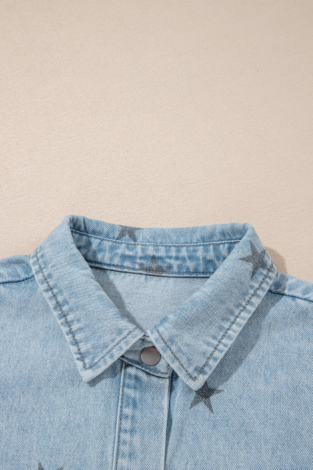 Sky Blue Stars Pattern Long Sleeve Shirt Collar Denim Jacket