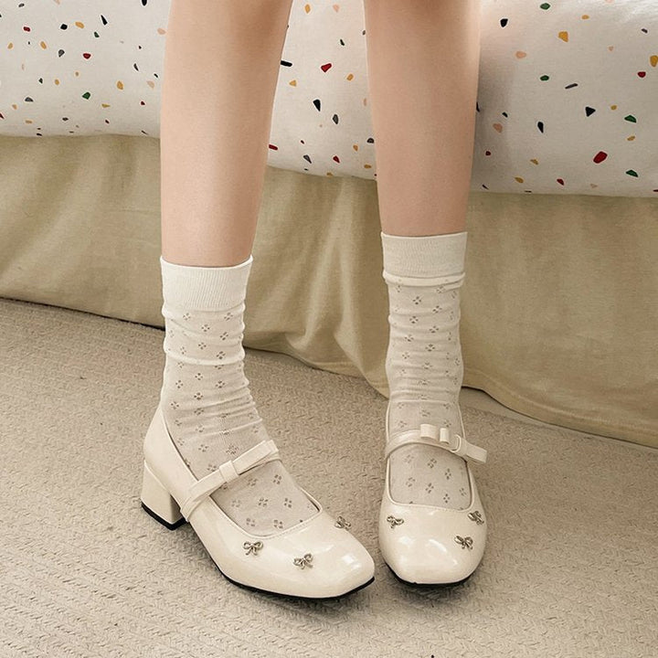 Vintage Elegant Fairy Style Non-slip Square Toe Mary Janes For Women, One Strap Block Heel Versatile Shallow Mouth Flats