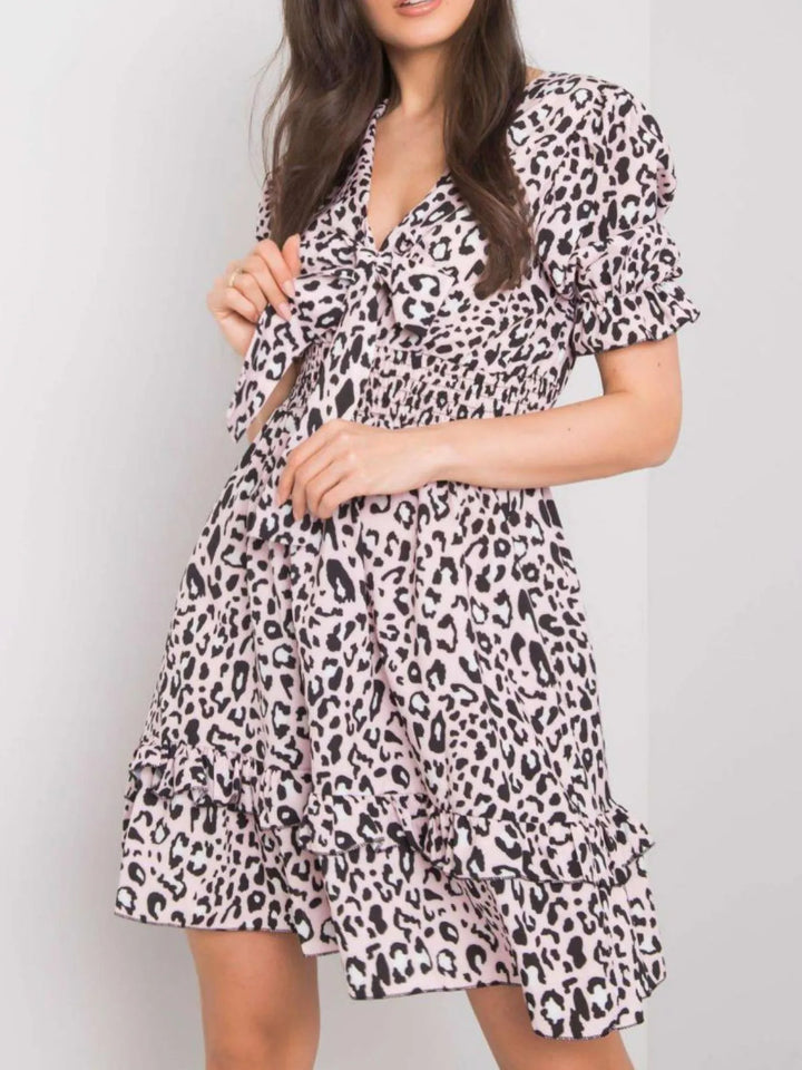 Leopard Print Tie Front Short Sleeve Mini Dress