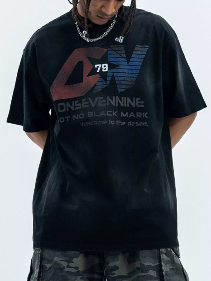 Men's Letter Round Neck Half Sleeve T-Shirt