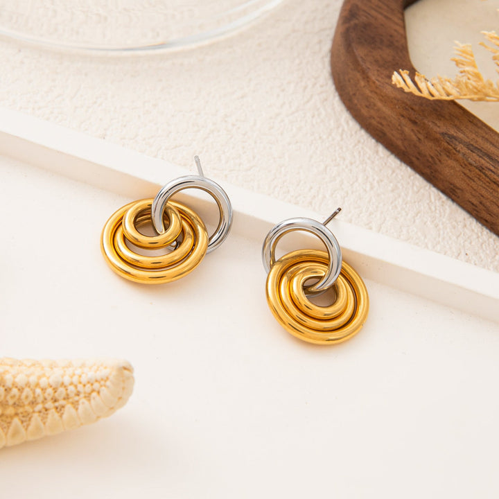 Golden Three-ring Hoop Earrings Made Of Stainless Steel