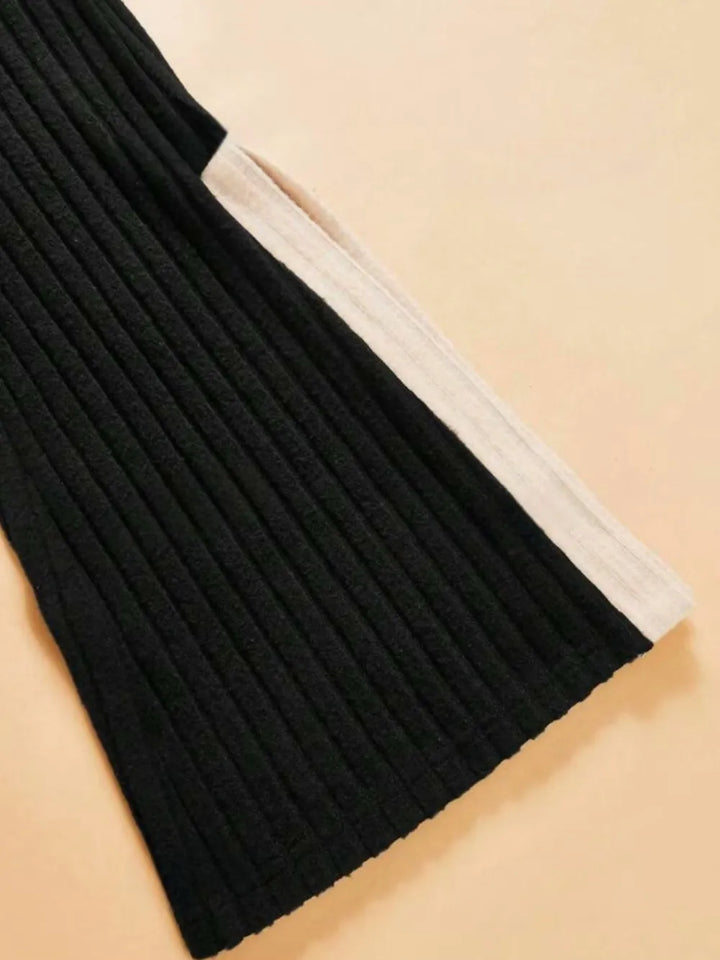 Contrast Round Neck Long Sleeve Top and Bootcut Pants Set