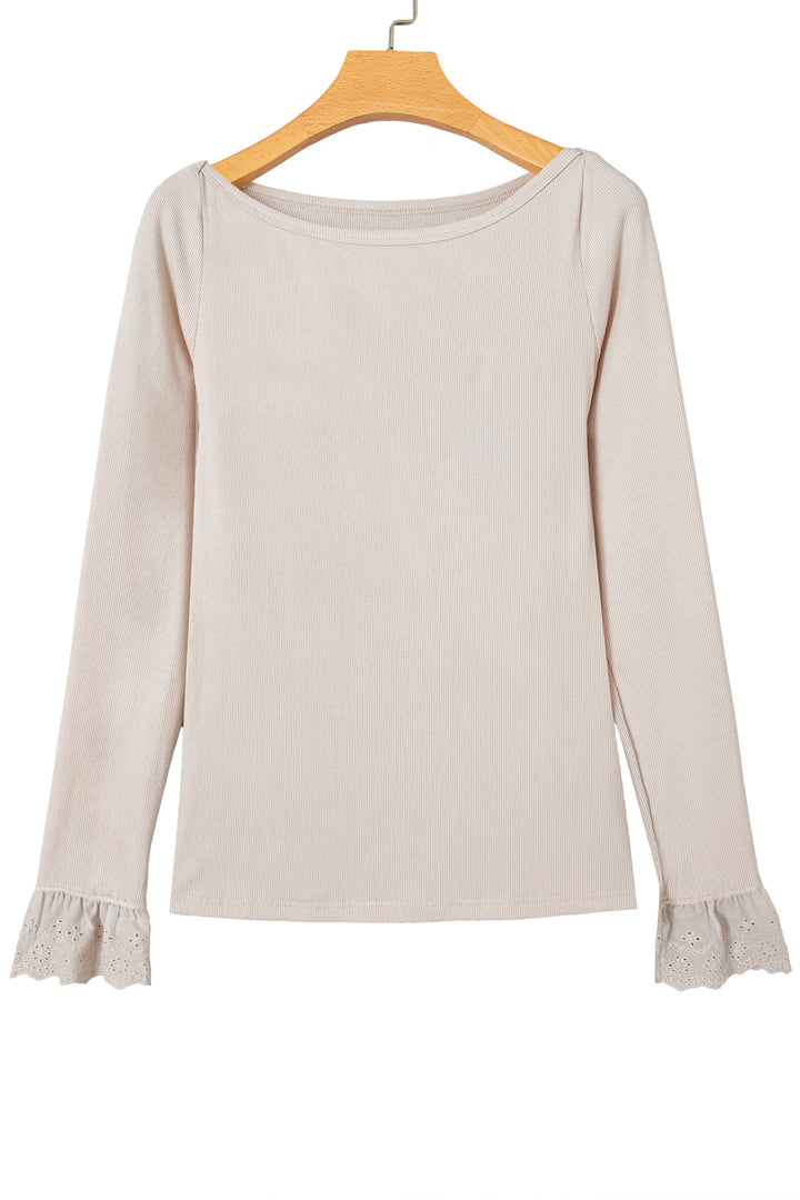 Jet Stream Lace Cuff Patchwork Round Neck Long Sleeve Top