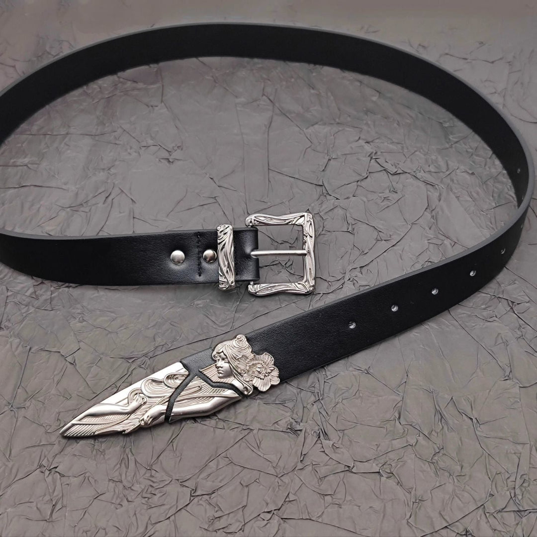 Retro Metal Western Broken Sword Swordsman Carved Belt