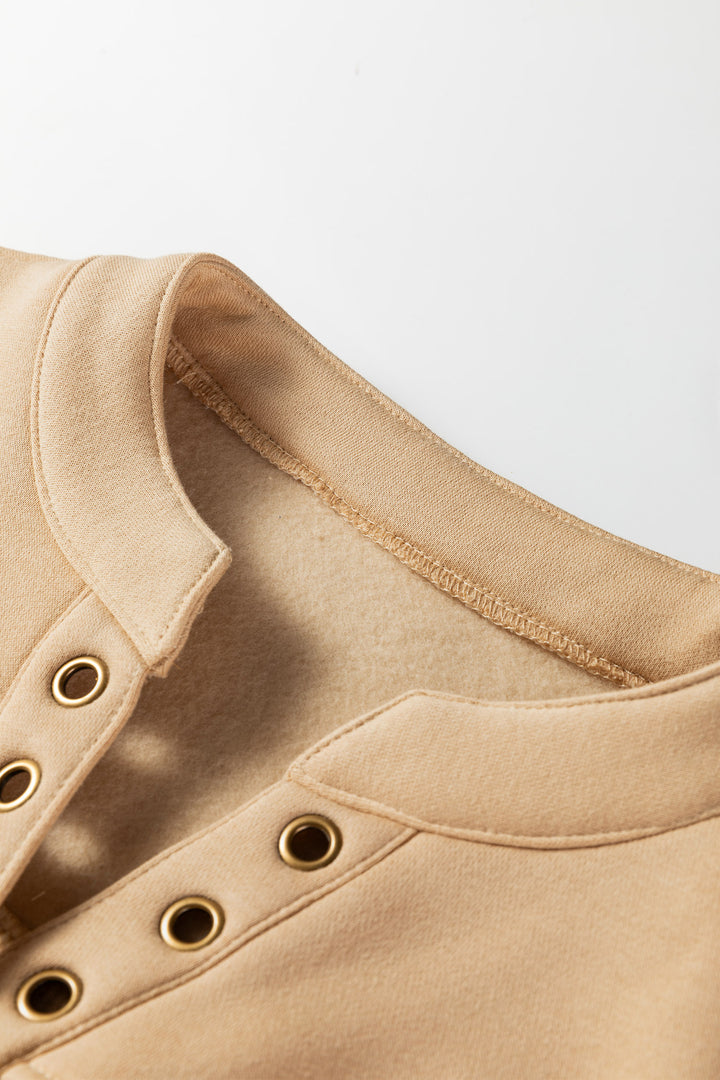 Light French Beige Grommet Detail V Neck Sweatshirt