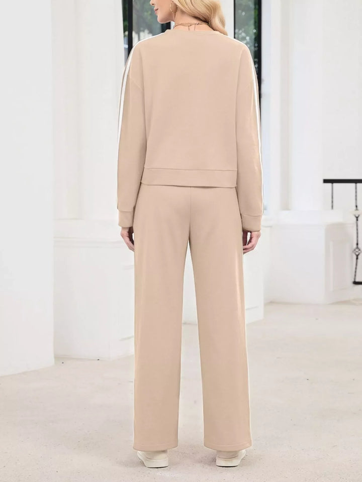 Striped Round Neck Sweatshirt and Pants Set