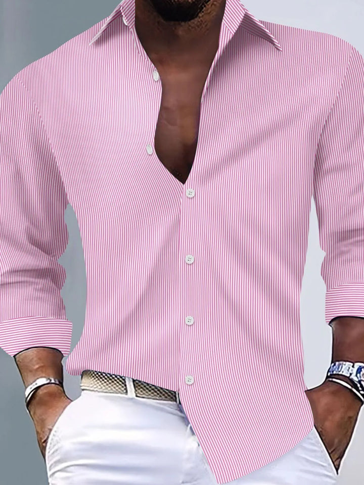 Men's Full Size Striped Button Up Long Sleeve Shirt Plus Size