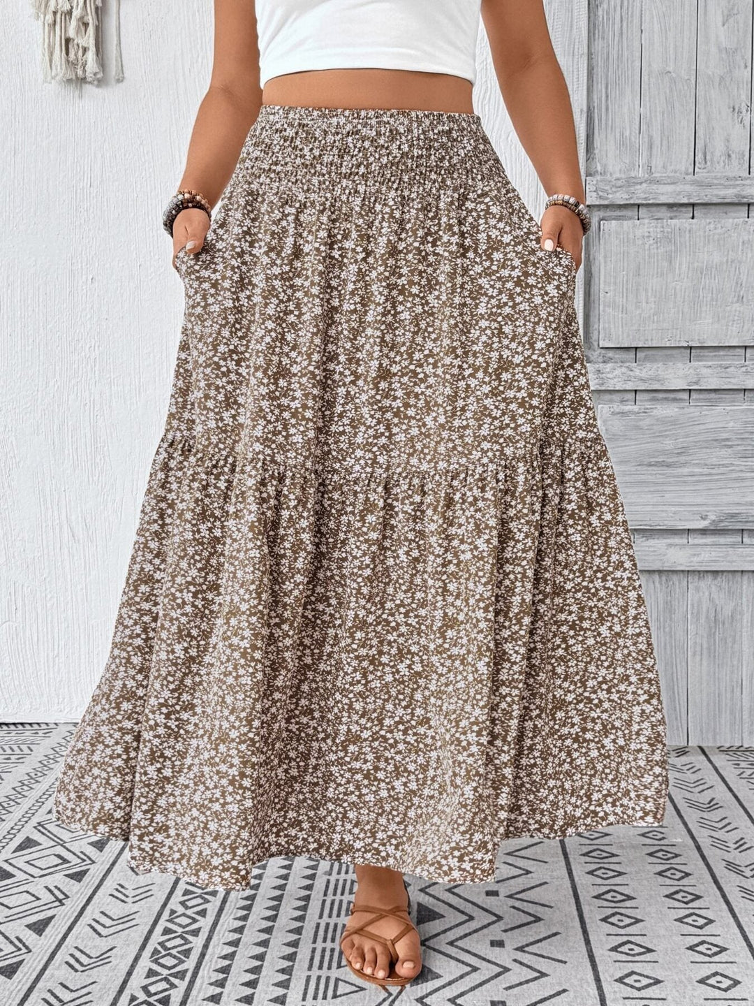 Plus Size Floral Print Tiered Skirt